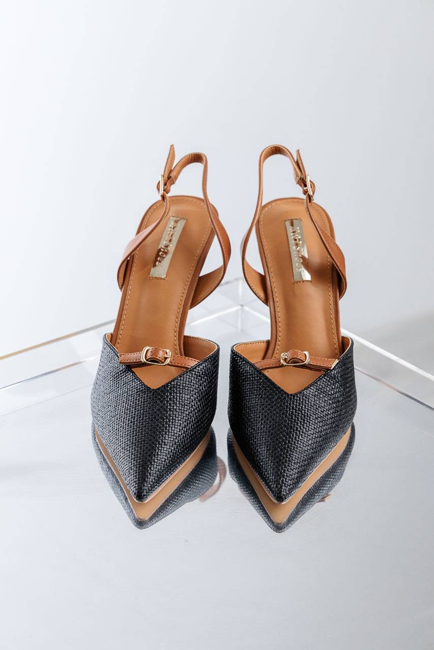 ARDESIA SLINGBACK NERE E CUOIO