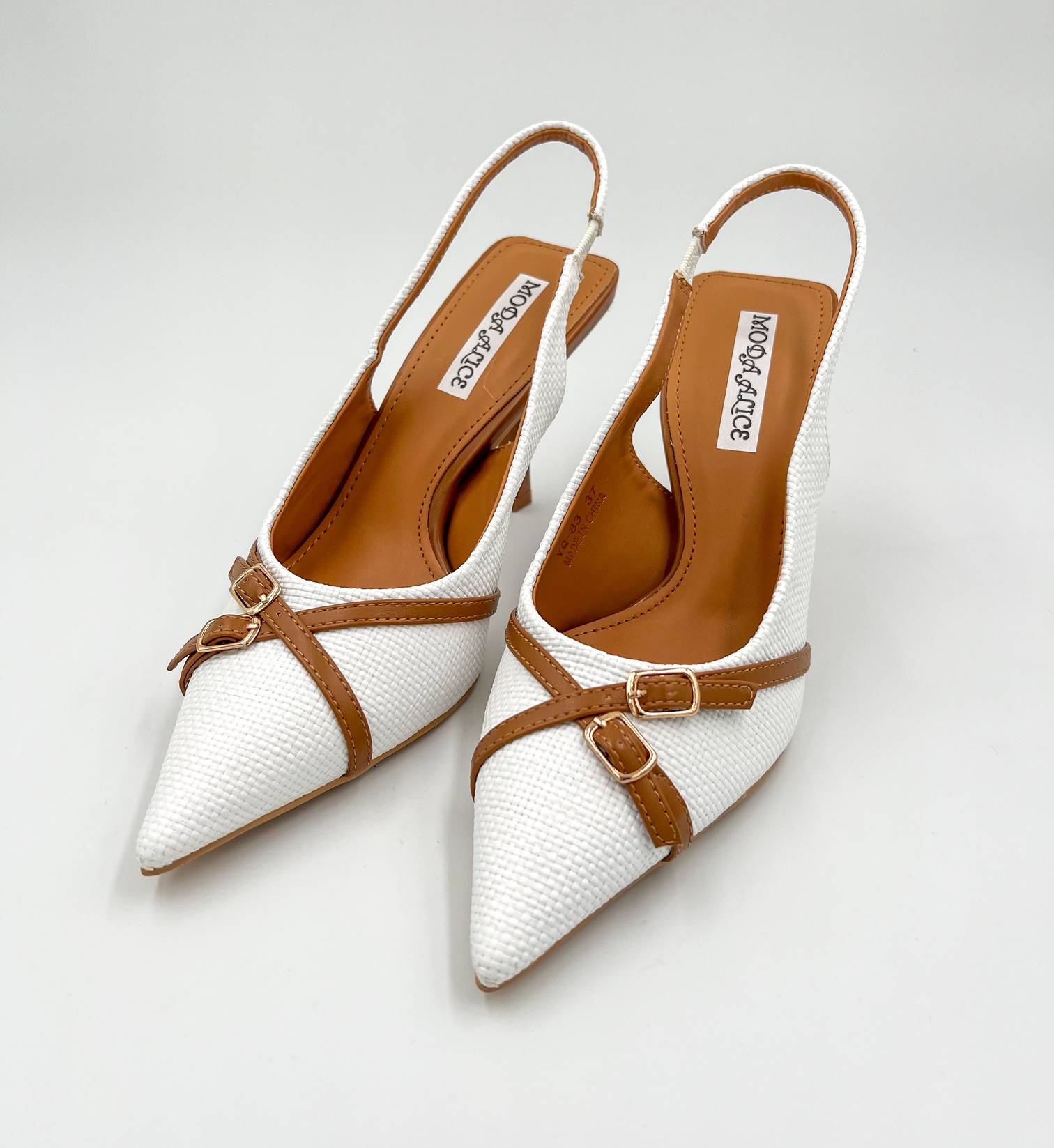 ARDESIA SLINGBACK BIANCHE E CUOIO