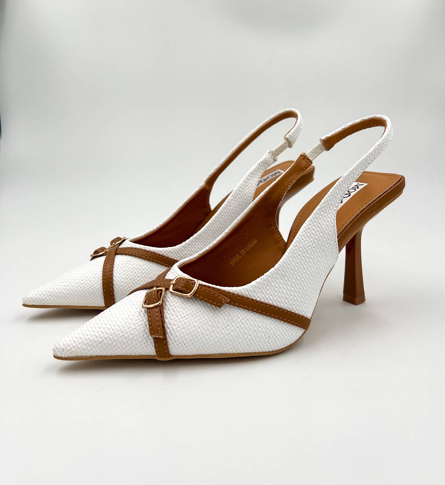 ARDESIA SLINGBACK BIANCHE E CUOIO