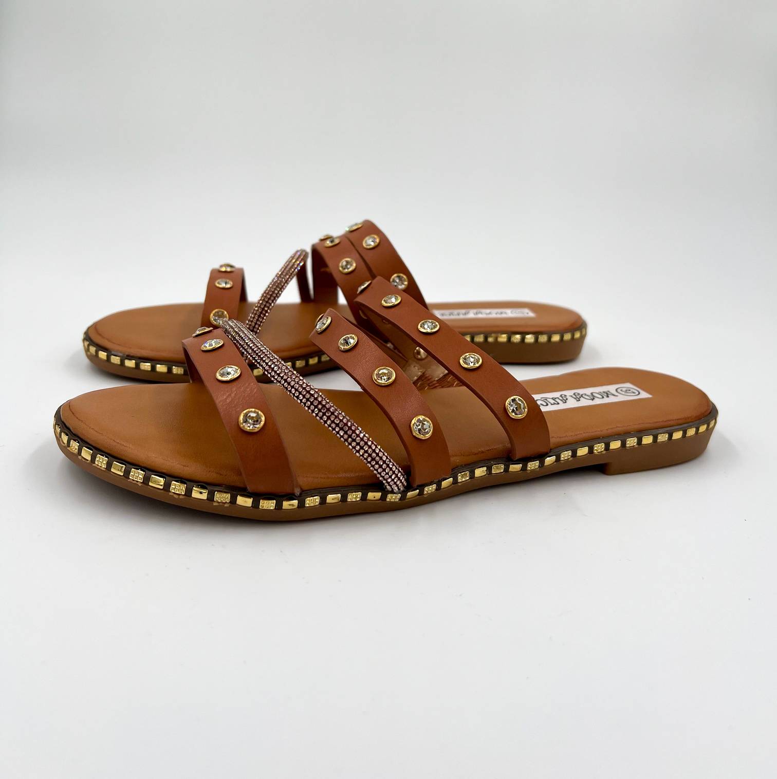 ARDESIA CIABATTE COLOR CUOIO CON STRASS