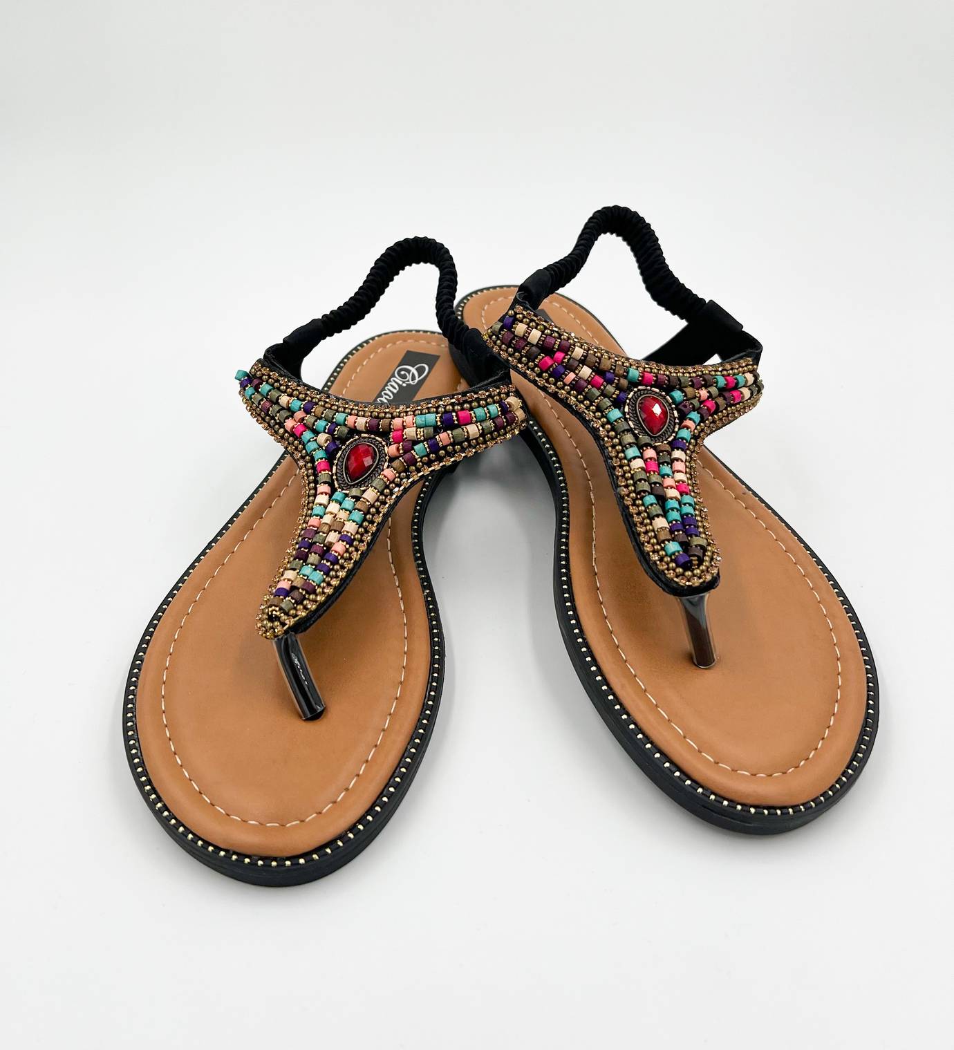 ARDESIA INFRADITO NERA CON CINTURINO ELASTICO E PERLINE COLORATE