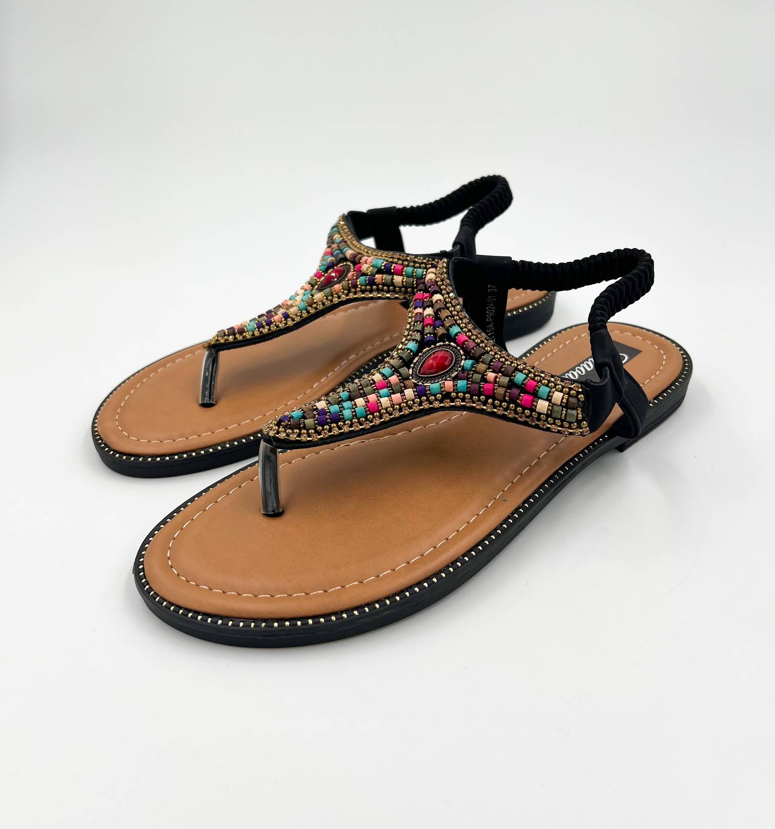 ARDESIA INFRADITO NERA CON CINTURINO ELASTICO E PERLINE COLORATE