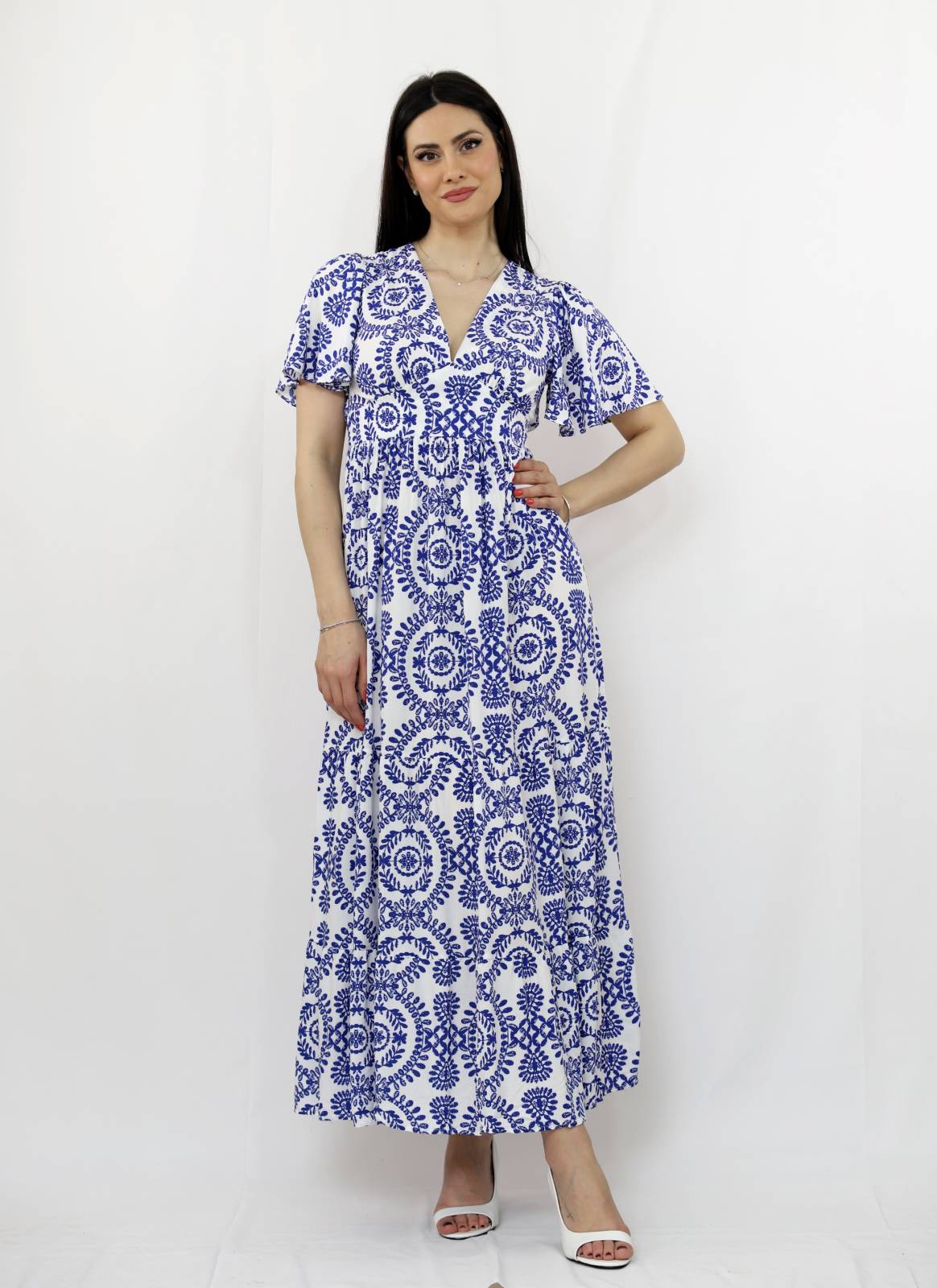 ARDESIA ABITO LUNGO BLU E BIANCO