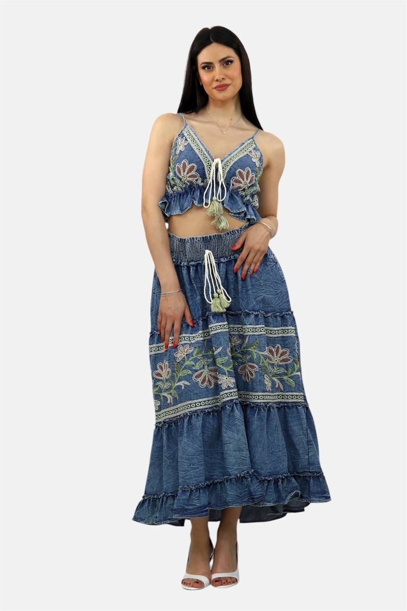 ARDESIA COORDINATO CON GONNA BLU CHIARO