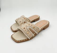 ARDESIA CIABATTA CON BORCHIE IN TESSUTO JEANS ARDESIA CIABATTA CON BORCHIE IN TESSUTO JEANS